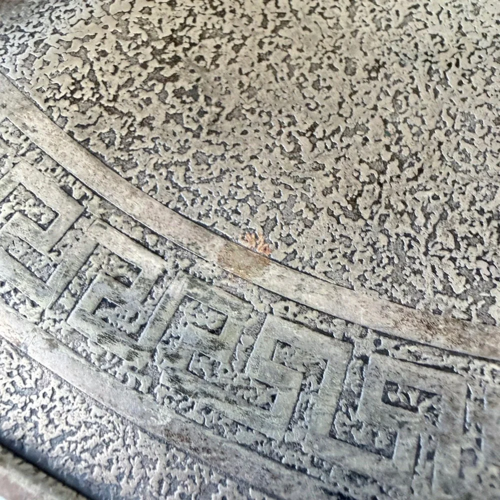 Vintage Homan Plate Hellenik Nickel Silver Bowl‎ Greek Key Hammered Textured 10